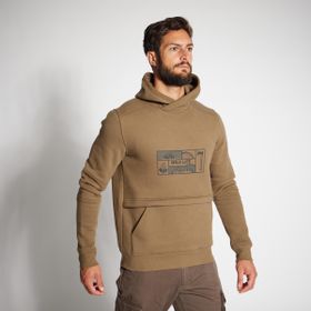 Decathlon Solognac 500 Logo Bej Avcılık ve Doğa Gözlemi Erkek Kapüşonlu Sweatshirt