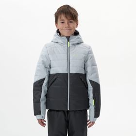 Decathlon Wedze 180 Warm Siyah Gri Sıcak Tutan ve Su Geçirmez Çocuk Şişme Kayak Montu