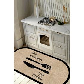Decomia Home D5034 Oval Siyah Çerçeveli Mutfak Halısı