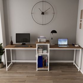 Deconode 240x50 Beyaz Kahverengi Duodesk 2 Kişilik Çalışma Masası