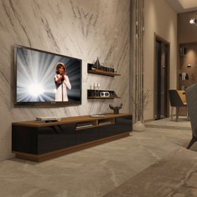 Decoraktiv 1E1 MDF 150 Ceviz Siyah Tv Ünitesi