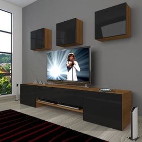 Decoraktiv 1E3 MDF 160 Ceviz Siyah Tv Ünitesi