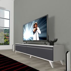 Decoraktiv Beyaz Antrasit Eko 140 T Mdf Retro Tv Ünitesi