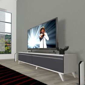 Decoraktiv Beyaz Antrasit Eko 140 T Mdf Retro Tv Ünitesi