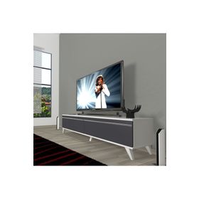 Decoraktiv Beyaz Antrasit Eko 140 T Mdf Retro Tv Ünitesi