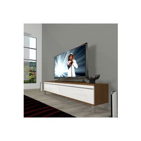 Decoraktiv Ceviz Beyaz Eko 140T Mdf Krom Ayaklı Tv Ünitesi