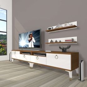 Decoraktiv Ceviz Beyaz Eko 220R Mdf Gold Tv Ünitesi