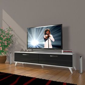 Decoraktiv Eko 140 Mdf Std Retro Beyaz Siyah TV Sehpa Ünitesi