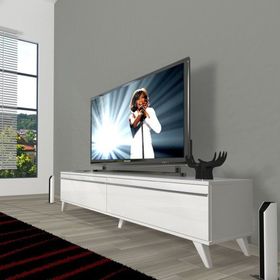 Decoraktiv Eko 140T Mdf Retro Parlak Beyaz TV Sehpa Ünitesi