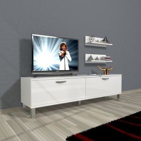 Decoraktiv Eko 150 MDF STD Krom Ayaklı Parlak Beyaz Tv Ünitesi