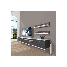 Decoraktiv Eko 200R Mdf Krom Ayaklı Beyaz Antrasit Tv Ünitesi