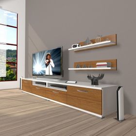 Decoraktiv Eko 200R MDF Krom Ayaklı Beyaz Ceviz Tv Ünitesi