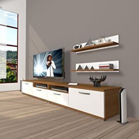 Decoraktiv Eko 200R MDF Krom Ayaklı Beyaz Ceviz Tv Ünitesi