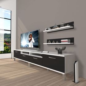 Decoraktiv Eko 200R Mdf Krom Ayaklı Beyaz Siyah Tv Ünitesi