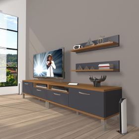 Decoraktiv Eko 200R Mdf Krom Ayaklı Ceviz Antrasit Tv Ünitesi