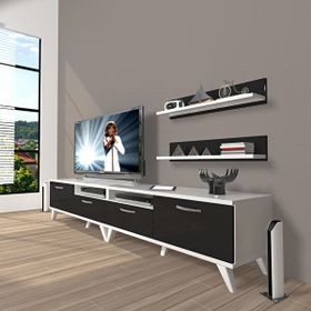 Decoraktiv Eko 200R Mdf Retro Beyaz Siyah Tv Ünitesi