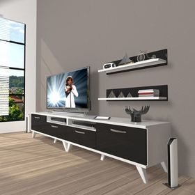 Decoraktiv Eko 200R Mdf Retro Beyaz Siyah Tv Ünitesi