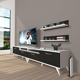 Decoraktiv Eko 200R Mdf Retro Beyaz Siyah Tv Ünitesi