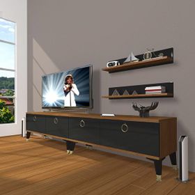 Decoraktiv Eko 200T Mdf Gold Ceviz Siyah Tv Ünitesi