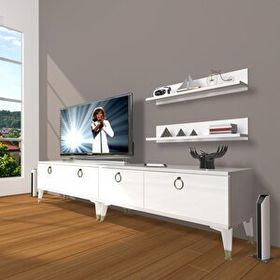 Decoraktiv Eko 200T Mdf Gold Parlak Beyaz Tv Sehpa Ünitesi