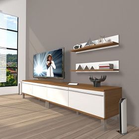 Decoraktiv Eko 200T Mdf Krom Ayaklı Beyaz Ceviz TV Sehpa Ünitesi