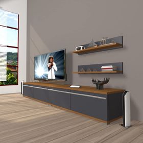 Decoraktiv Eko 200T Mdf Krom Ayaklı Ceviz Antrasit Tv Ünitesi