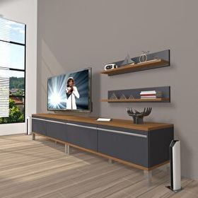 Decoraktiv Eko 200T Mdf Krom Ayaklı Ceviz Antrasit Tv Ünitesi