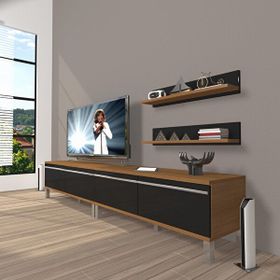Decoraktiv Eko 200T Mdf Krom Ayaklı Ceviz Siyah Tv Ünitesi