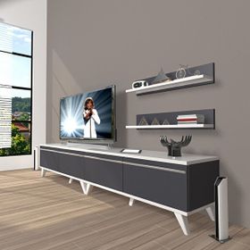 Decoraktiv Eko 200T Mdf Retro Beyaz Antrasit TV Sehpa Ünitesi
