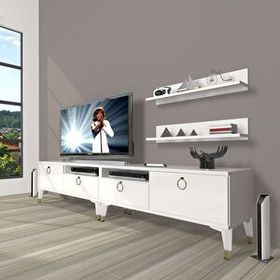 Decoraktiv Eko 220R Mdf Gold Parlak Beyaz Tv Ünitesi