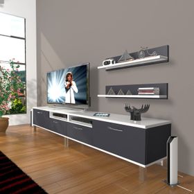 Decoraktiv Eko 220R MDF Krom Ayaklı Beyaz Antrasit Tv Ünitesi