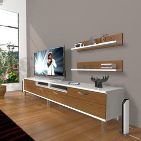Decoraktiv Eko 220R MDF Krom Ayaklı Beyaz Ceviz Tv Ünitesi