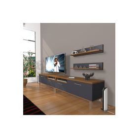 Decoraktiv Eko 220R Mdf Krom Ayaklı Ceviz Antrasit Tv Ünitesi