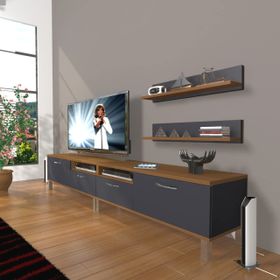 Decoraktiv Eko 220R Mdf Krom Ayaklı Ceviz Antrasit Tv Ünitesi