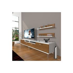 Decoraktiv Eko 220R Slm Ceviz Beyaz Krom Ayaklı Tv Ünitesi