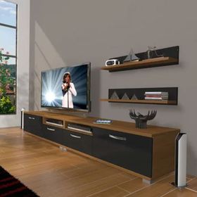 Decoraktiv Eko 220R SLM Ceviz Siyah TV Ünitesi