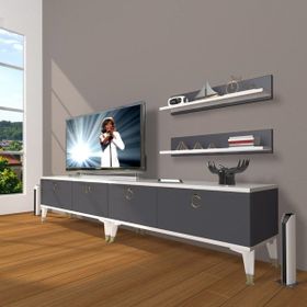 Decoraktiv Eko 220T MDF Gold Beyaz Antrasit TV Ünitesi