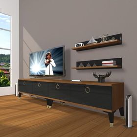 Decoraktiv Eko 220T MDF Gold Ceviz Siyah TV Ünitesi