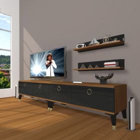 Decoraktiv Eko 220T MDF Gold Ceviz Siyah TV Ünitesi