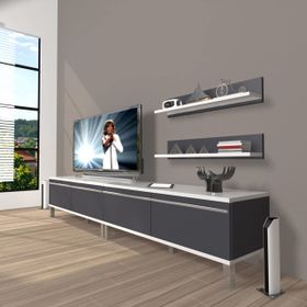 Decoraktiv Eko 220T MDF Krom Ayaklı Beyaz Antrasit TV Ünitesi