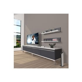 Decoraktiv Eko 220T MDF Krom Ayaklı Beyaz Antrasit TV Ünitesi