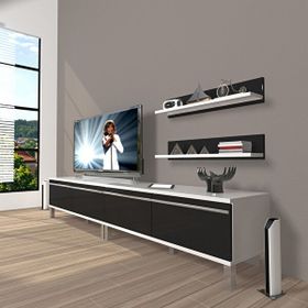Decoraktiv Eko 220T MDF Krom Ayaklı Beyaz Siyah TV Ünitesi