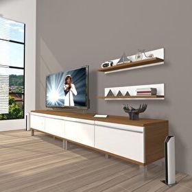 Decoraktiv Eko 220T Mdf Krom Ayaklı Ceviz Beyaz Tv Ünitesi