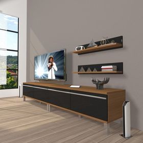Decoraktiv Eko 220T MDF Krom Ayaklı Ceviz Siyah TV Ünitesi