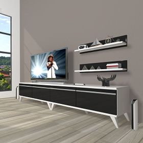 Decoraktiv Eko 220T MDF Retro Beyaz Siyah TV Ünitesi
