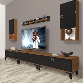 Decoraktiv Eko 270DA MDF Gold Ceviz Siyah TV Ünitesi