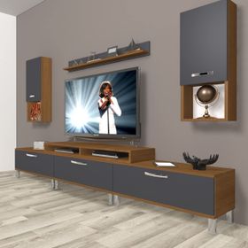 Decoraktiv Eko 270DA Mdf Krom Ayaklı Ceviz Antrasit Tv Ünitesi