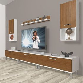 Decoraktiv Eko 270DA MDF Krom Ayaklı Ceviz Beyaz TV Ünitesi