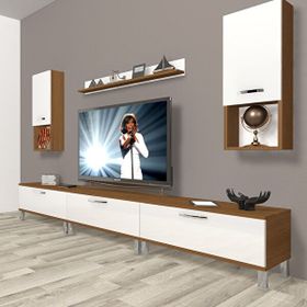 Decoraktiv Eko 270DA MDF Krom Ayaklı Ceviz Beyaz TV Ünitesi