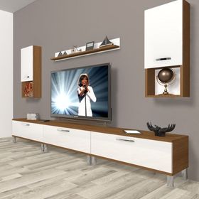 Decoraktiv Eko 270DA MDF Krom Ayaklı Ceviz Beyaz TV Ünitesi